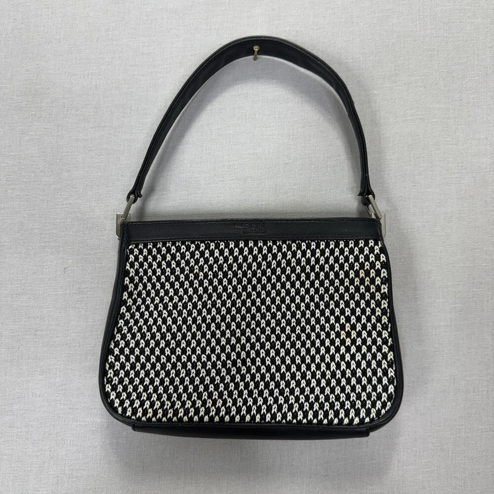The Sak Elliott Luca Shoulder Bag Womens Black Woven Leather Trim Mini Purse Y2K
